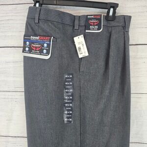 Roundtree & Yorke 40x36 Pleated Core Comfort Pants Charcoal Hthr Cuffed NWT L829
